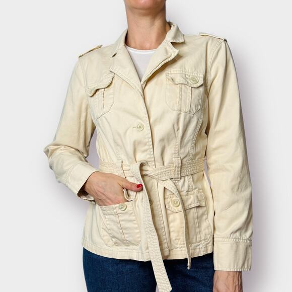 Y2K French Cuff Khaki Belted Jacket Size M/L - Picture 3 of 8